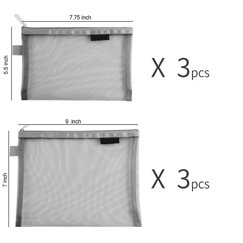 Topfinder Clear Cosmetic Bags Zip Makeup Mesh Bags Pencil Case Pouch Travel Toiletry Kit Set Storage Case ((6A+5A)*3 Grey) - Image 3