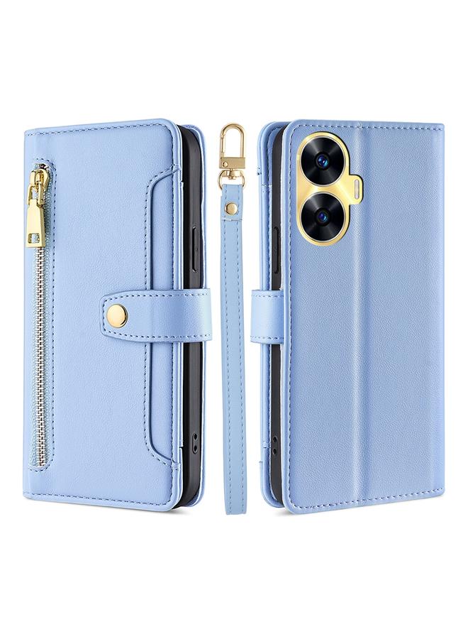 S-TOP Case For Realme C55 4G Sheep Texture Cross-body Zipper Wallet Leather Phone Case - Image 1
