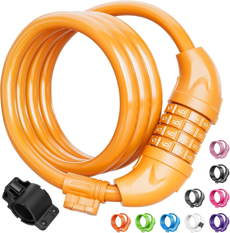 Titanker Bike Lock, Bicycle Lock 4 Feet Cable Lock 1/2 Inch Resettable Bike Lock Combination with Mounting Bracket, Bike Accessories for Bicycle, Electric Scooter, Motorcycle - Image 1