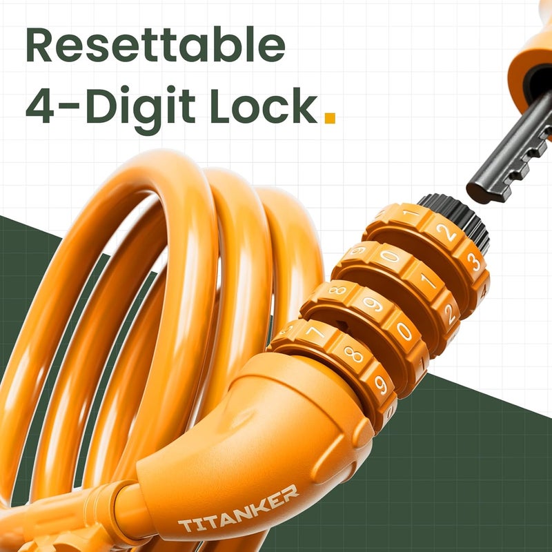 Titanker Bike Lock, Bicycle Lock 4 Feet Cable Lock 1/2 Inch Resettable Bike Lock Combination with Mounting Bracket, Bike Accessories for Bicycle, Electric Scooter, Motorcycle - Image 2