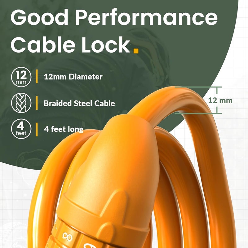 Titanker Bike Lock, Bicycle Lock 4 Feet Cable Lock 1/2 Inch Resettable Bike Lock Combination with Mounting Bracket, Bike Accessories for Bicycle, Electric Scooter, Motorcycle - Image 3