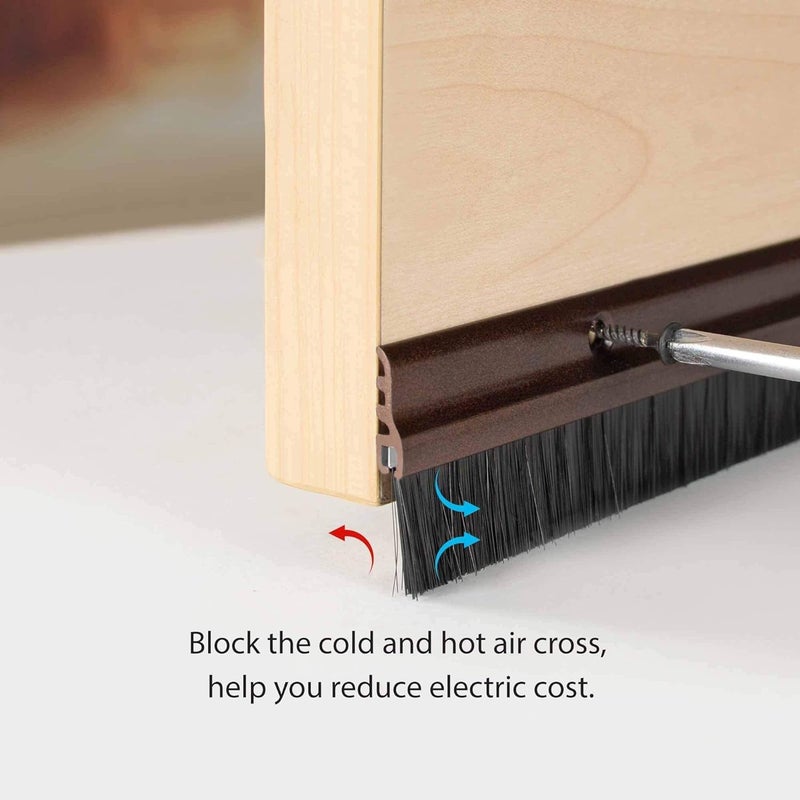 1M Door Draft Stopper Under Door Draft Stopper Dust Stopper Under Door Brush with Screws for Wood Aluminum PUVC Door (Brown) - Image 2