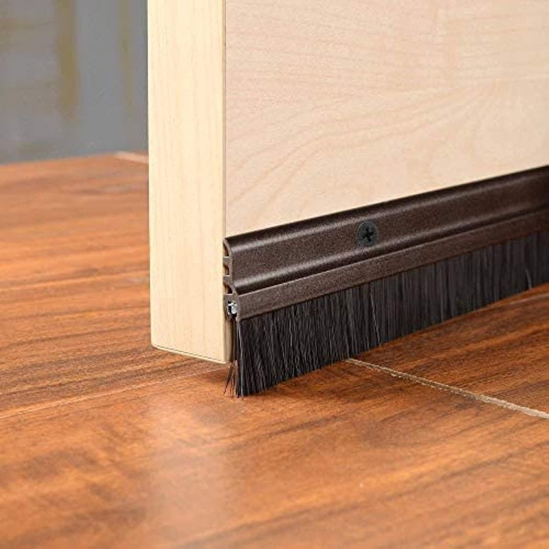 1M Door Draft Stopper Under Door Draft Stopper Dust Stopper Under Door Brush with Screws for Wood Aluminum PUVC Door (Brown) - Image 1