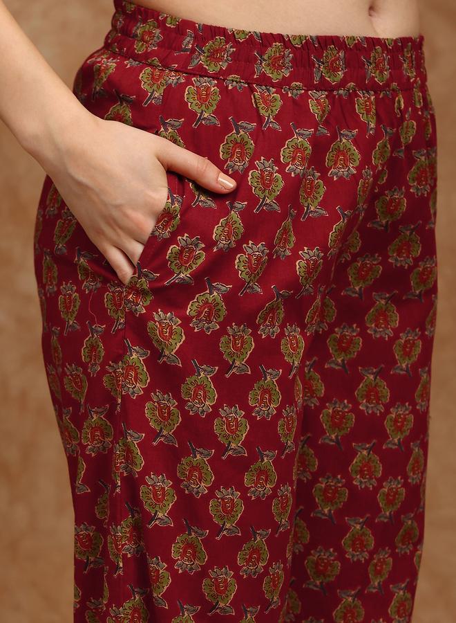 جلو باص مجموعة من كورتا مارون بياقة مربعة ونقشة زهور وبنطال واسع - Image 5