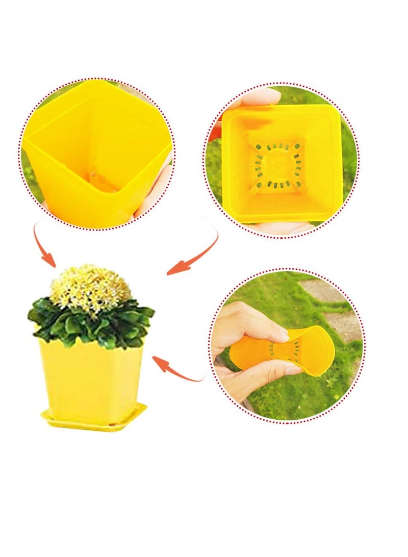 SYOSI Plastic Nursery Seedling Pots, 36Pcs Plastic Square Nursery Pots, 3 Inch Plant Seed Starting Pots, Succulent Square Planter Pot with Saucers, for Room, Office, Garden, Balcony Decor (Yellow) - Image 2