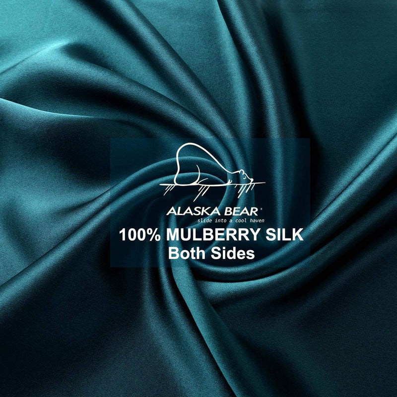 ALASKA BEAR Silk Pillowcase for Hair and Skin, 100% Mulberry Silk Pillow Cases Queen Size for Bliss Sleep with Random Color Scrunchy Gift Set Better Than Poly Satin, 1pc, Teal/Dark Turquoise - Image 4