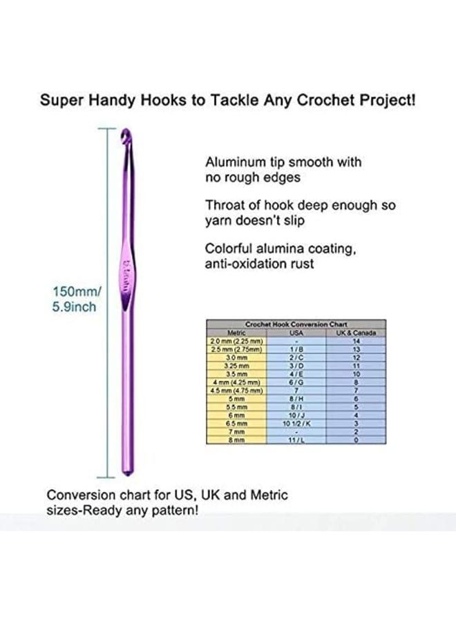 Oxidized Crochet Tool Sweater Needle Metal alumina Color Crochet Multicolor aluminum Crochet Hooks Set, , Sizes 2.0-10.0mms  - Image 2