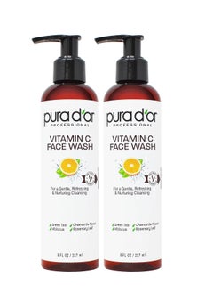 Pura d'or PURA D'OR Vitamin C Face Wash (8oz x2 = 16oz) Antioxidant Rich Facial Cleanser For Radiant Glow & Even Skin Tone - Gentle, Refreshing, Nurturing, Hydrating, Sulfate & Paraben Free Formula  - Image 1