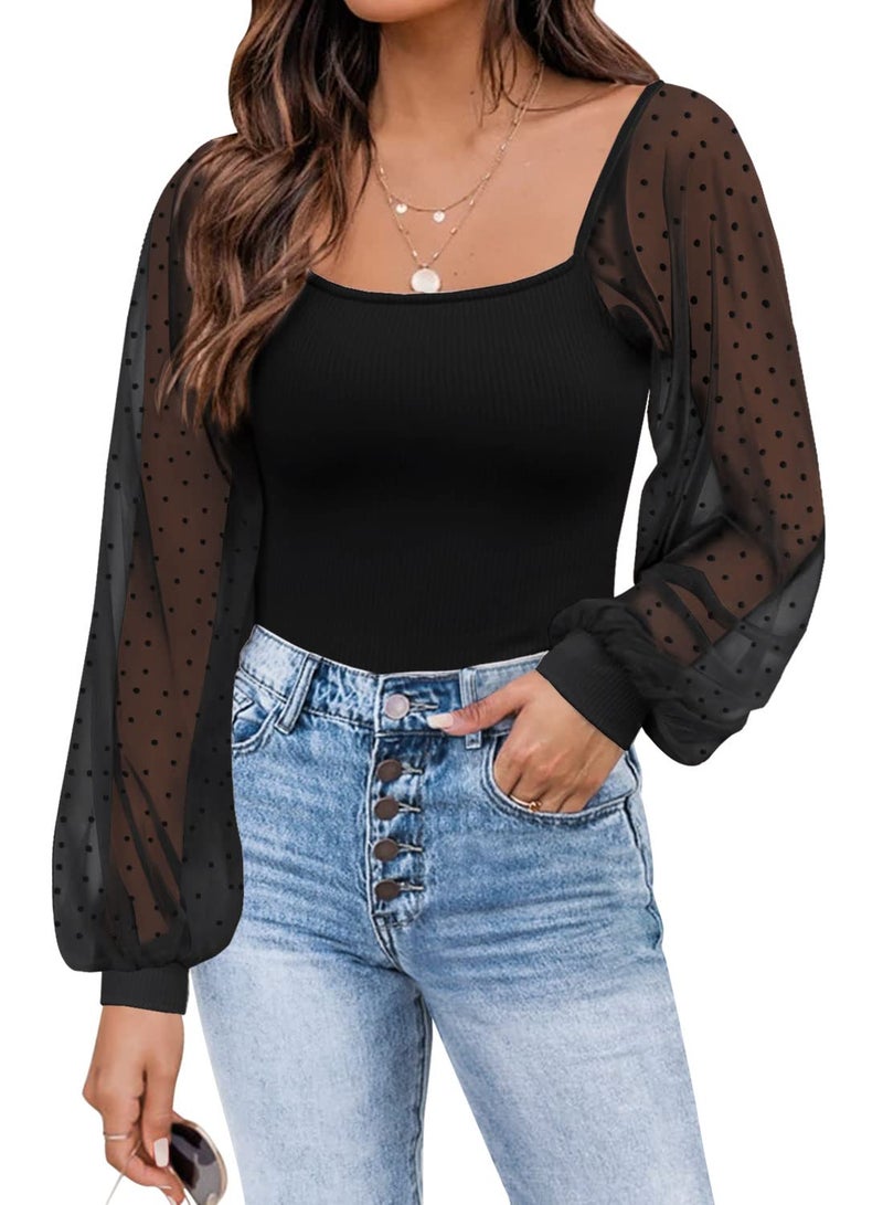 DOROSE Womens Plus Size Tops Sexy Long Sleeve Shirts Black XX-Large - Image 1