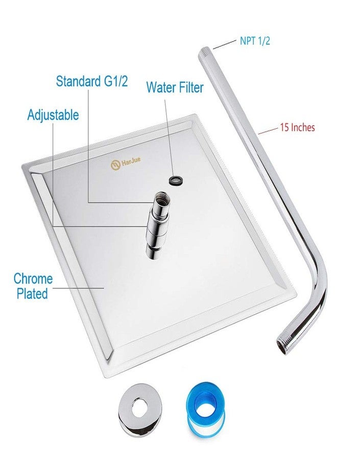 HarJue 12 Inch Rain Shower Head With 15 Inch Extension Arm, Stainless Steel Large Rainfall, Luxury Square-Waterfall Full Body Coverage-Easy to Install (Chrome) - Image 4