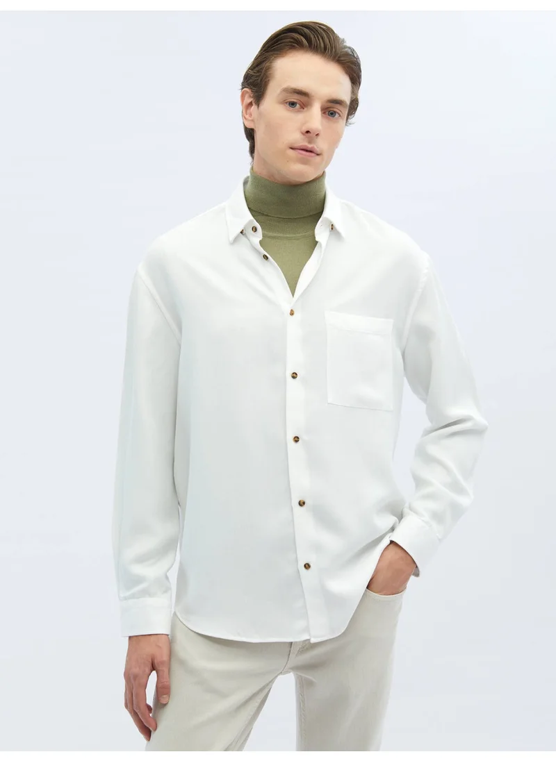 Kip White Ribbed Oversize Fit Woven Casual Shirt