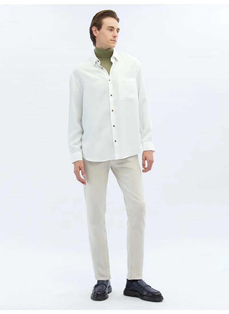 Kip White Ribbed Oversize Fit Woven Casual Shirt