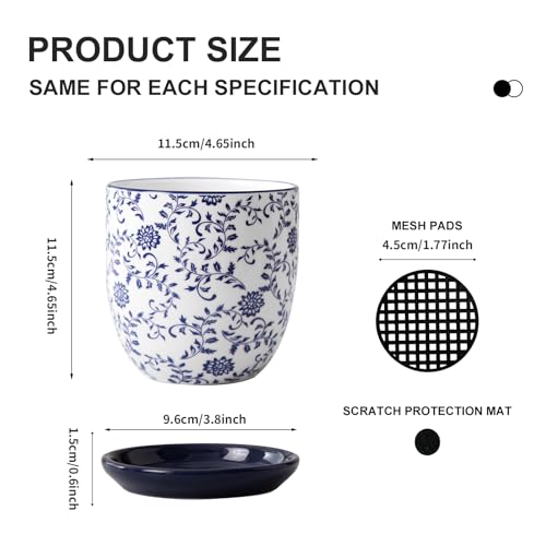 Cerkik Ceramic Succulent Planter Pots - 4.6 Inch Small Flower Pot with Drainage Holes and Saucers for Indoor Plant, Cactus, Herbs, Outdoor Plants, Home Decor, Set of 4, Vintage Blue - Image 4