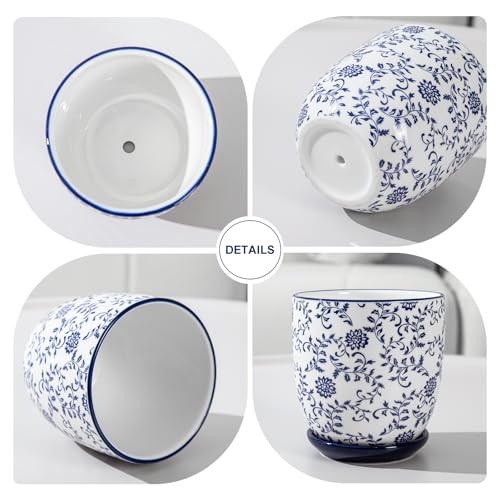Cerkik Ceramic Succulent Planter Pots - 4.6 Inch Small Flower Pot with Drainage Holes and Saucers for Indoor Plant, Cactus, Herbs, Outdoor Plants, Home Decor, Set of 4, Vintage Blue - Image 3