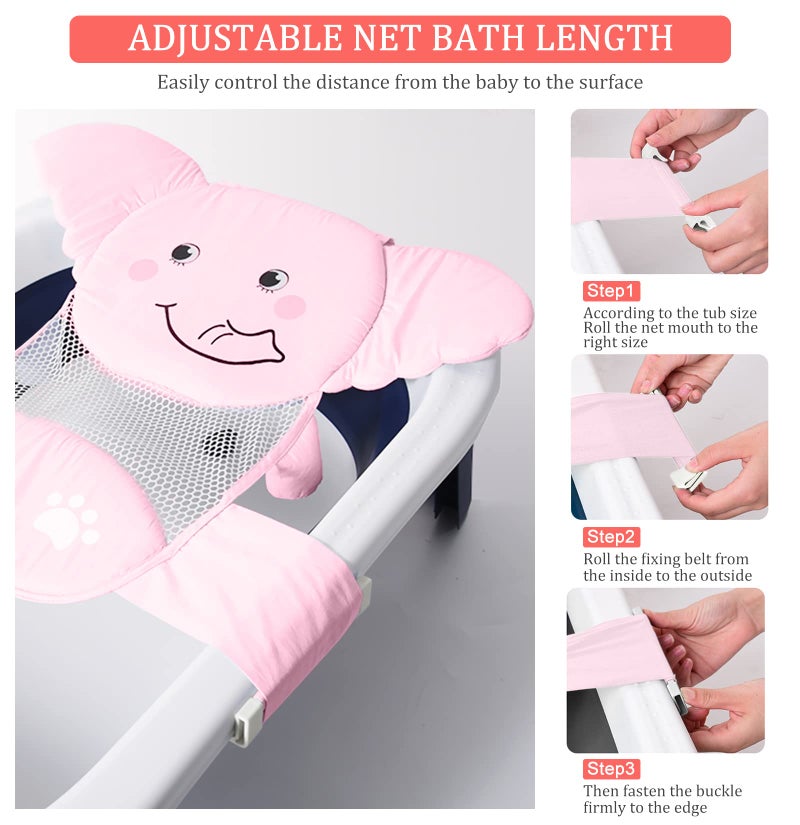 AIR&TREE Baby Bath Seat Support Net, Quick Drying, Adjustable, Comfortable, Non-Slip, Infant Bathtub Sling Shower Mesh for a Tub, with Safety Support Corners (Pink) - Image 5
