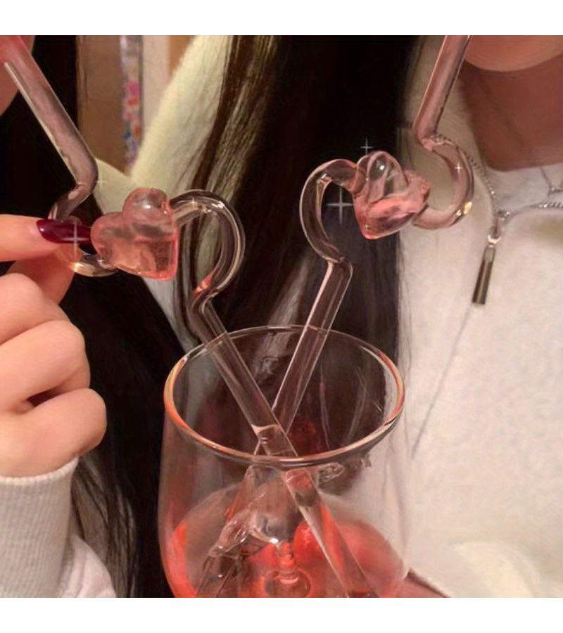 Heart Shaped Borosilicate Glass Straw 22cm Reusable For Milk Juice Beverages - Image 1