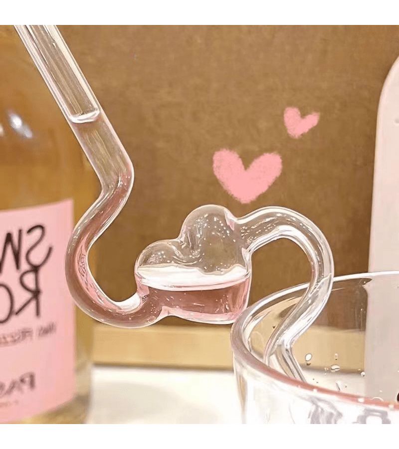 Heart Shaped Borosilicate Glass Straw 22cm Reusable For Milk Juice Beverages - Image 3