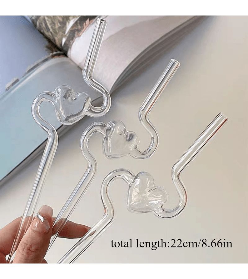 Heart Shaped Borosilicate Glass Straw 22cm Reusable For Milk Juice Beverages - Image 4
