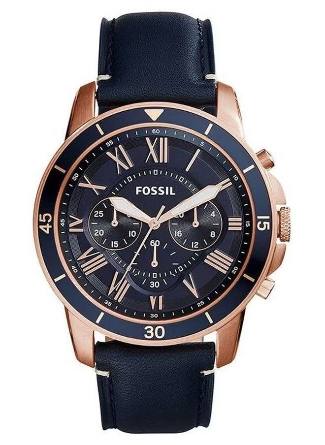 FOSSIL Men's Water Resistant Leather Analog Quartz Watch FS5237 - 44 mm - Blue  - Image 1