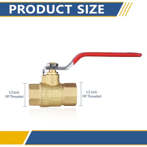 GUOFIS 12 Heavy Duty Full Port Brass Ball Valve600 WOG FNPT FIP Threaded Valve for Compressed Air Water Plumbing or Oil5 PackYellow HandleVALVE226 - Image 3