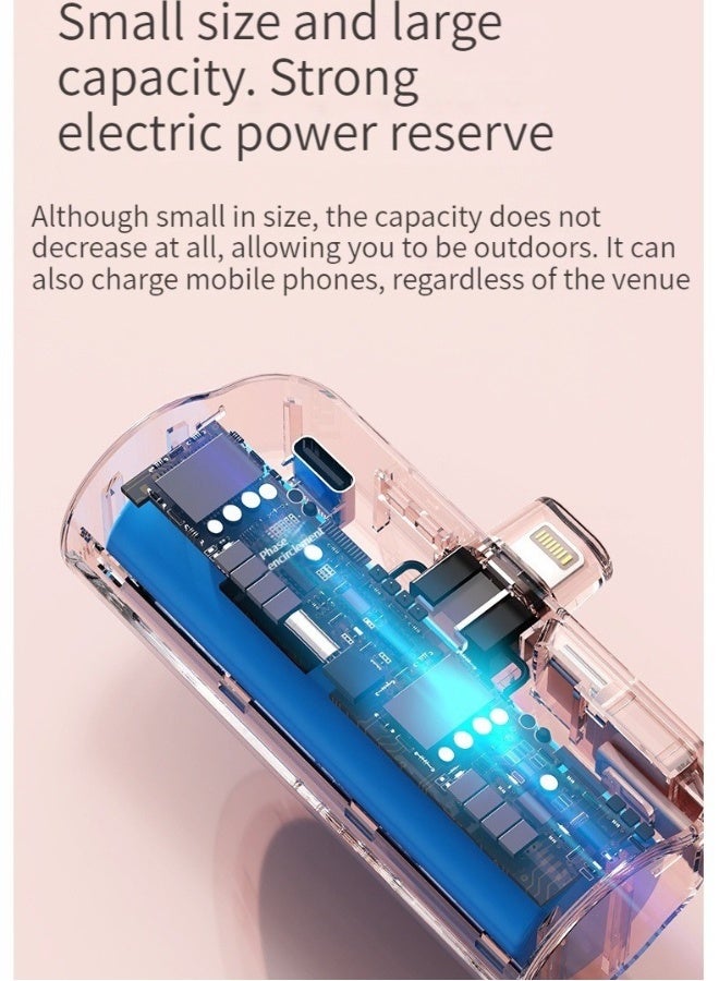 Topleo 10000 mAh large capacity capsule power bank Apple and Typec cable dual plug comes with mobile phone holder portable multi-functional power bank pink - Image 5