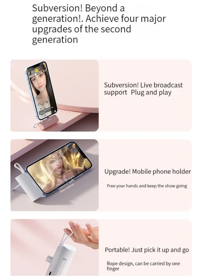 Topleo 10000 mAh large capacity capsule power bank Apple and Typec cable dual plug comes with mobile phone holder portable multi-functional power bank pink - Image 4