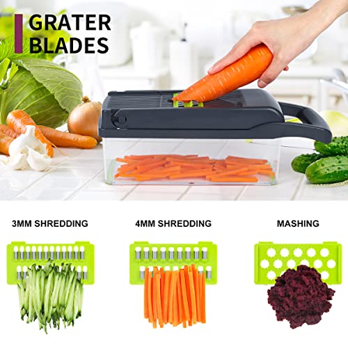 RAIQEE Vegetable Chopper Mandoline Slicer,Veggie Chopper, Multifunctional 10 in 1 Food Choppers, Kitchen Vegetable Slicer Dicer Cutter,Onion Mincer,Cheese,Colander Basket,Kitchen Gadgets (Gray/Green) (Grey) - Image 4