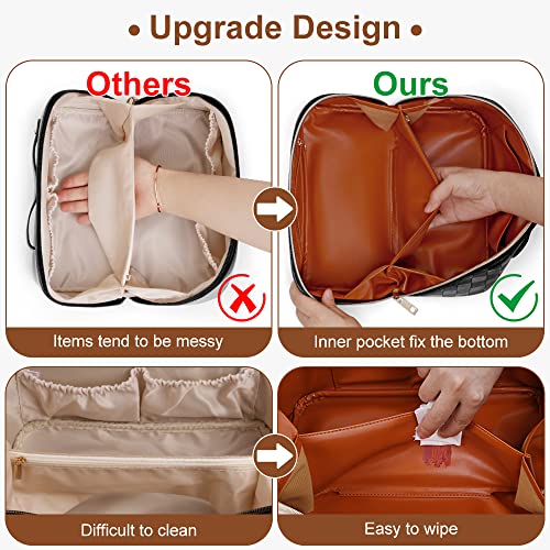 Cessfle Travel Makeup Bag, Checkered Makeup Bag Large Capacity Cosmetic Bag, Parallel Makeup Bag Large Makeup Bags for Women with Handle and Divider - Image 4