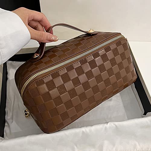 Cessfle Travel Makeup Bag, Checkered Makeup Bag Large Capacity Cosmetic Bag, Parallel Makeup Bag Large Makeup Bags for Women with Handle and Divider - Image 3