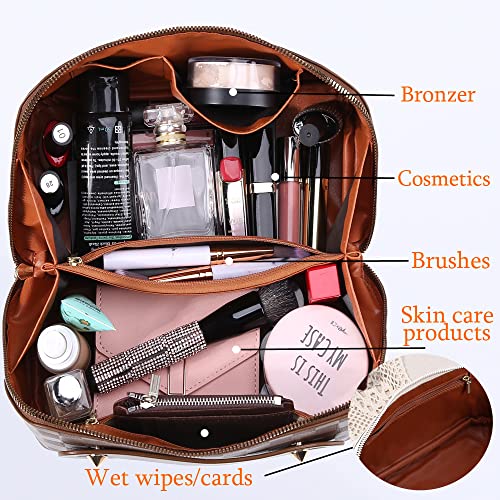 Cessfle Travel Makeup Bag, Checkered Makeup Bag Large Capacity Cosmetic Bag, Parallel Makeup Bag Large Makeup Bags for Women with Handle and Divider - Image 5