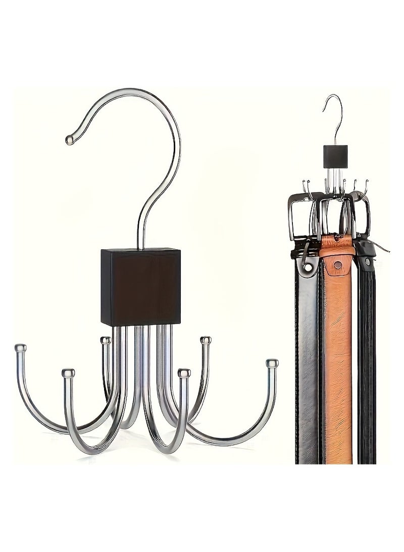 Rotating Belt & Accessory Hanger - Wooden Base with Stainless Steel Hooks | Space-Saving Closet Organizer for Belts, Ties, Scarves, Bras, Vests | Multi-Functional Wardrobe Storage Solution | Modern Home Organization - Image 1