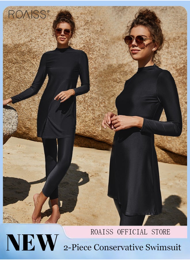 2-Piece Women's Conservative Swimsuit Casual Solid Color Mid High Collar Sunscreen Suit Muslim Beach Surfing Swimsuit - pzsku/ZE39A9FC61EE8E304557AZ/45/_/1695807618/e5789233-5c6f-475e-a5cb-f8dc5eff839d