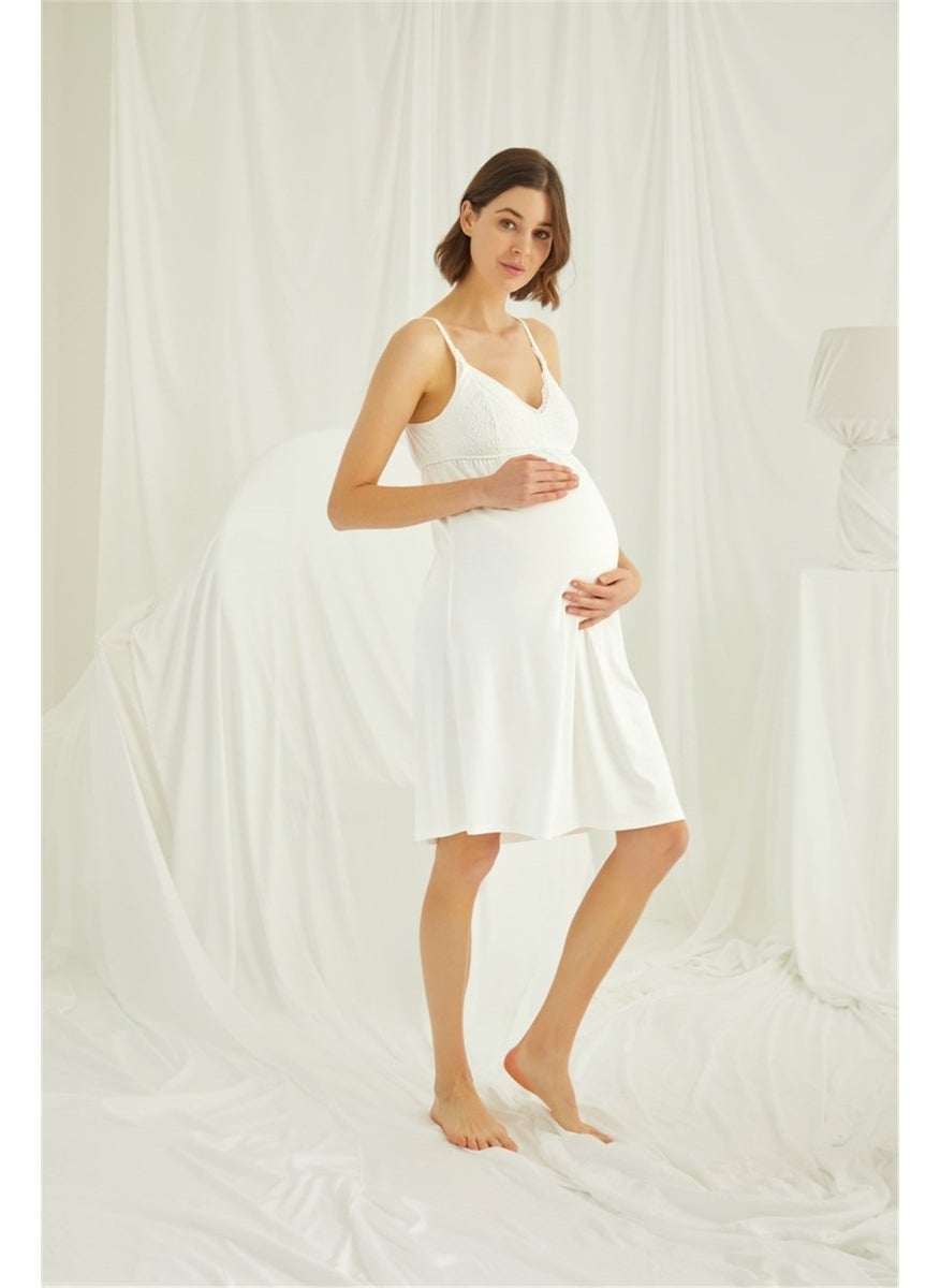 Monamise 18489 Women's Ecru Lace Rope Strap Maternity Nightgown  - Image 1