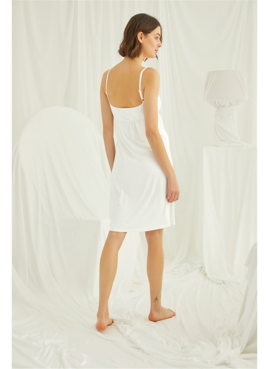 Monamise 18489 Women's Ecru Lace Rope Strap Maternity Nightgown  - Image 3