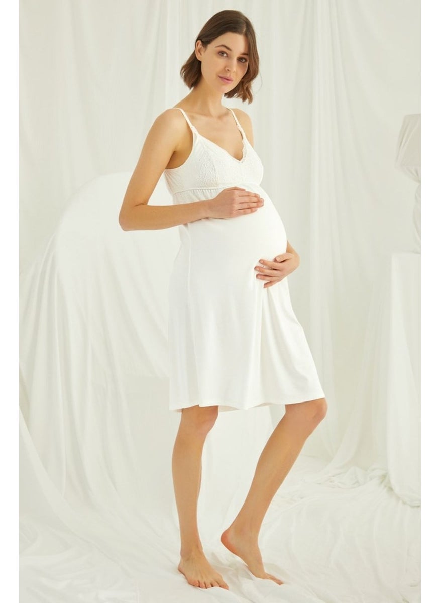 Monamise 18489 Women's Ecru Lace Rope Strap Maternity Nightgown  - Image 4