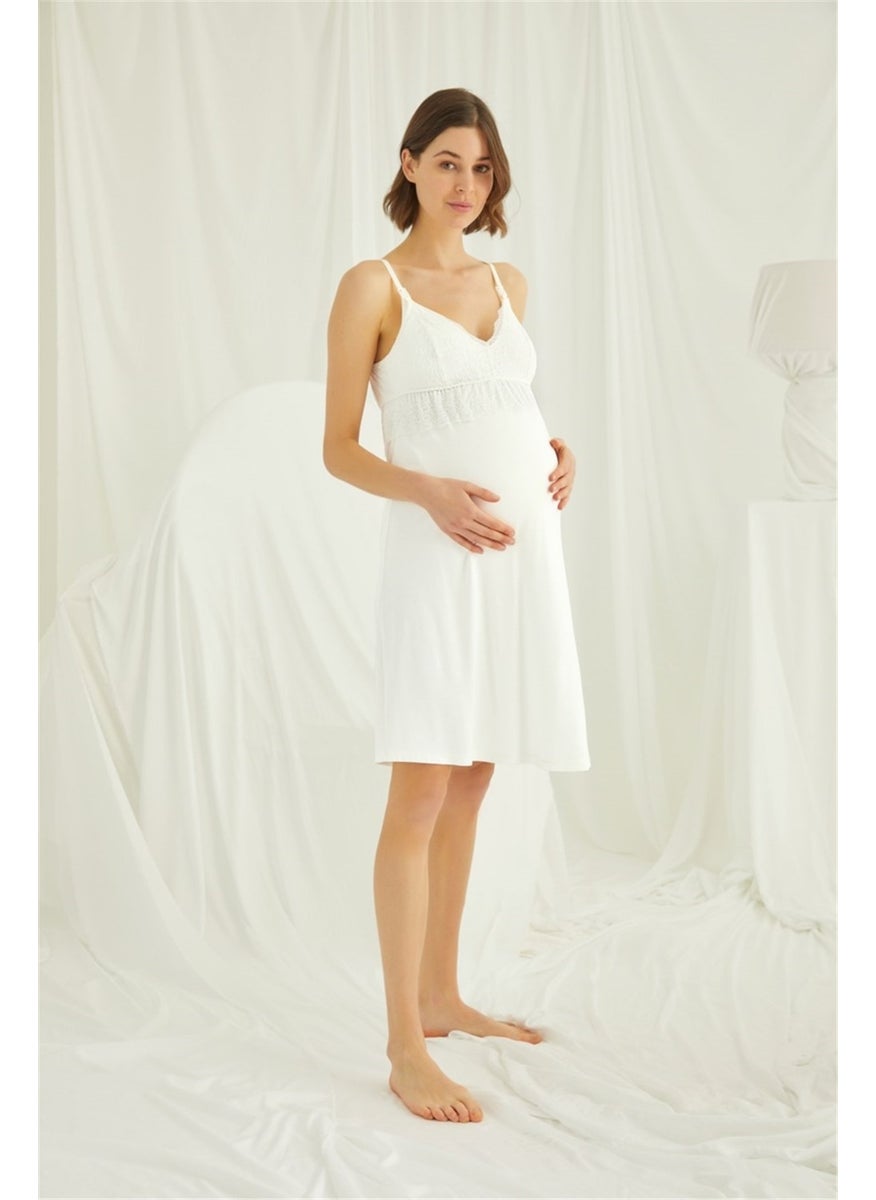 Monamise 18489 Women's Ecru Lace Rope Strap Maternity Nightgown  - Image 2