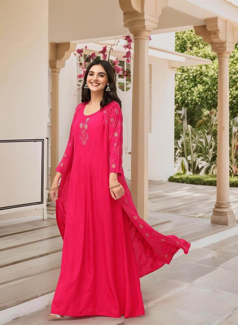 ISHIN Women's Pink 100% Cotton Embellished Tunic Full Length Palazzo Straight Fit Kurta Set - Image 2