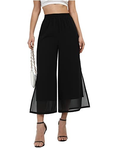 heipeiwa Women's Summer Capris Wide Leg Palazzo Pants Dressy Casual Split Chiffon Trousers - Image 1