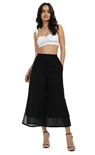 heipeiwa Women's Summer Capris Wide Leg Palazzo Pants Dressy Casual Split Chiffon Trousers - Image 4