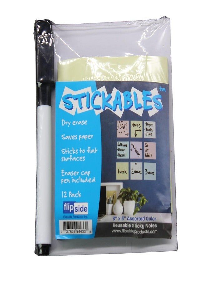 Flipside Products 3" x 3" Pastel Dry Erase Notes w/Black Marker and Eraser Cap, Reusable Sticky Notes, Removeable Desk Dry Erase Sticker, Repositionable, Peel and Stick, White - 1 Pack of 12 Sheets - Image 3