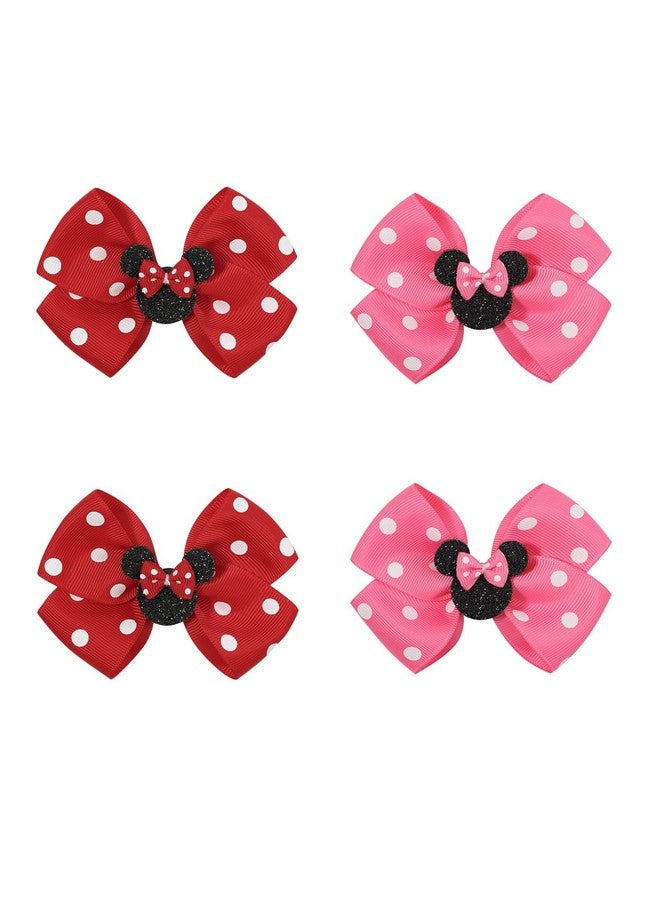 Ayesha Ayesha Mouse Ears Hair Clips, 4PCS Grosgrain Ribbon Mouse Bow Hair Clips, Polka Dot Bows for Girls, Hair Accessories for Baby Girls, Toddler Kids, Costume Party, Daily Use - Image 1
