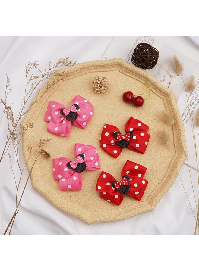Ayesha Ayesha Mouse Ears Hair Clips, 4PCS Grosgrain Ribbon Mouse Bow Hair Clips, Polka Dot Bows for Girls, Hair Accessories for Baby Girls, Toddler Kids, Costume Party, Daily Use - Image 2