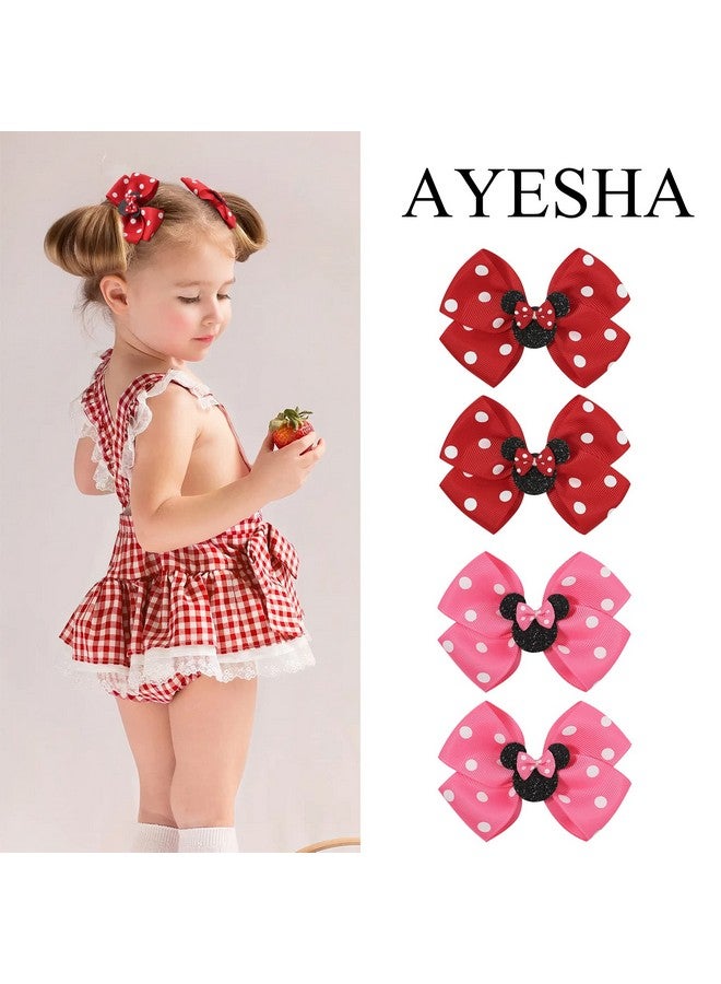 Ayesha Ayesha Mouse Ears Hair Clips, 4PCS Grosgrain Ribbon Mouse Bow Hair Clips, Polka Dot Bows for Girls, Hair Accessories for Baby Girls, Toddler Kids, Costume Party, Daily Use - Image 3
