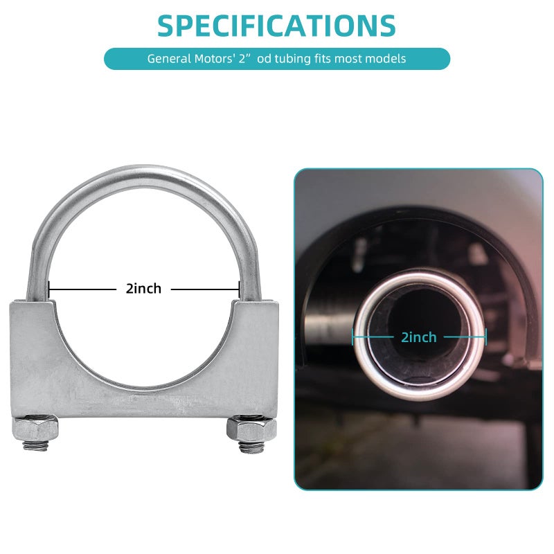 PALOZO 2 inch Heavy Duty UBolt Exhaust Clamp for 2 OD Exhaust Tail Pipe Diameter Stainless Steel Muffler UBolt Clamps Pack of 2 - Image 4