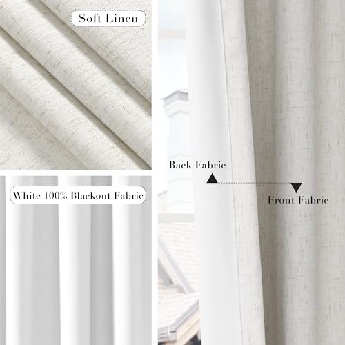 Joywell Textured Linen 100% Blackout Curtains 90 Inches Long,Back Tab Hook Belt Thermal Insulated Drapes for Bedroom Dining Living Room Sliding Glass Door Nursery (2 Panels,W52 x L90,Natural Beige) - Image 5