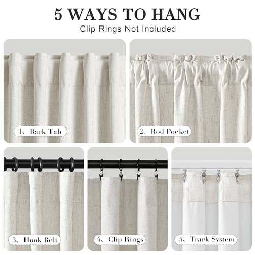 Joywell Textured Linen 100% Blackout Curtains 90 Inches Long,Back Tab Hook Belt Thermal Insulated Drapes for Bedroom Dining Living Room Sliding Glass Door Nursery (2 Panels,W52 x L90,Natural Beige) - Image 3