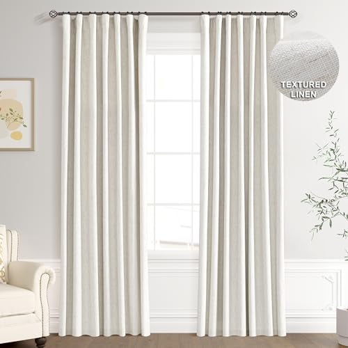Joywell Textured Linen 100% Blackout Curtains 90 Inches Long,Back Tab Hook Belt Thermal Insulated Drapes for Bedroom Dining Living Room Sliding Glass Door Nursery (2 Panels,W52 x L90,Natural Beige) - Image 1
