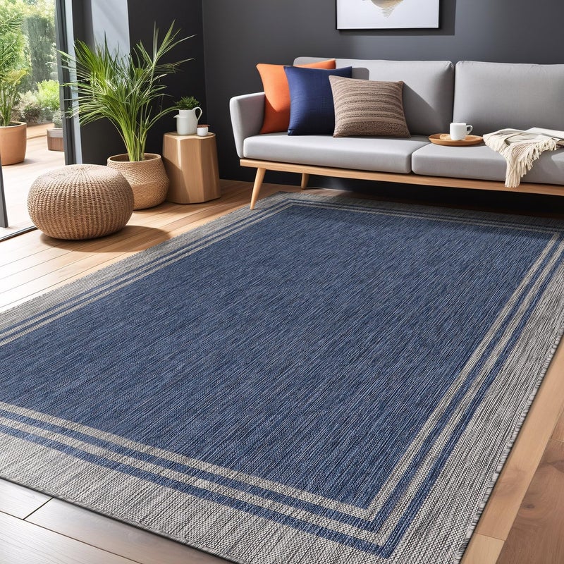 Luul Home Bordered Outdoor Rug 6x9 Washable Outside Carpet for Indoor Patio Porch Waterproof Easy Cleaning Non Shedding Area Rugs Navy 6 x 9 - Image 4