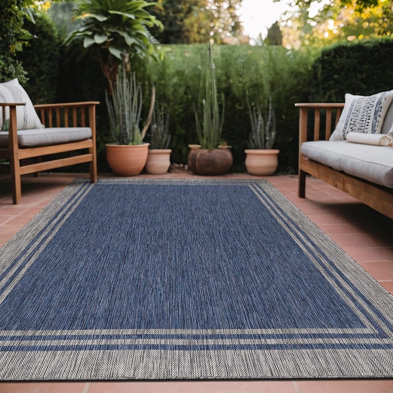 Luul Home Bordered Outdoor Rug 6x9 Washable Outside Carpet for Indoor Patio Porch Waterproof Easy Cleaning Non Shedding Area Rugs Navy 6 x 9 - Image 1