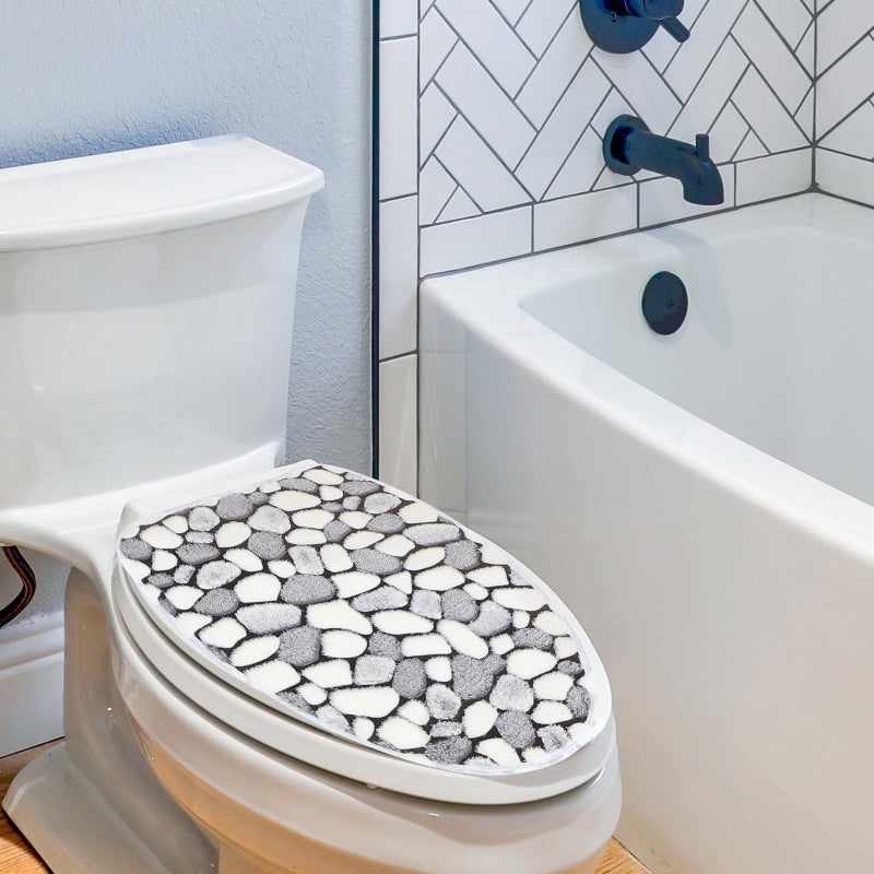 Grey Coral Fleece Bathroom Floor Mat Set 3pcs Non Slip Water Absorbent Toilet Lid Cover - Image 3